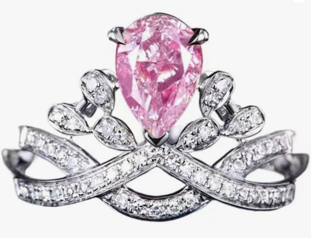 Luxury teardrop pear shaped crown ring simulation diamond ring with coloured moissanite gemstone ring (suitable for Valentine's Day, Christmas, Thanksgiving, Mother's Day lover, girlfriend) ﻿