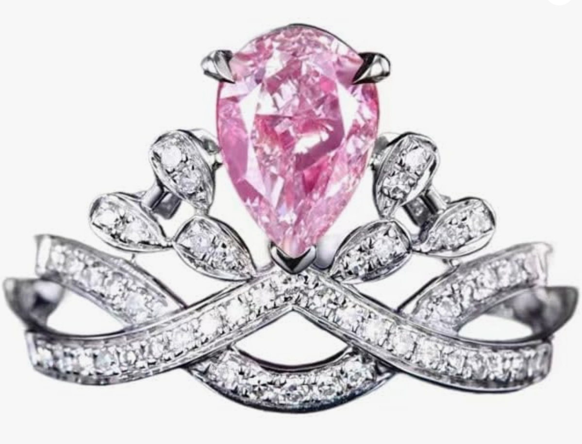 Luxury teardrop pear shaped crown ring simulation diamond ring with coloured moissanite gemstone ring (suitable for Valentine's Day, Christmas, Thanksgiving, Mother's Day lover, girlfriend) ﻿