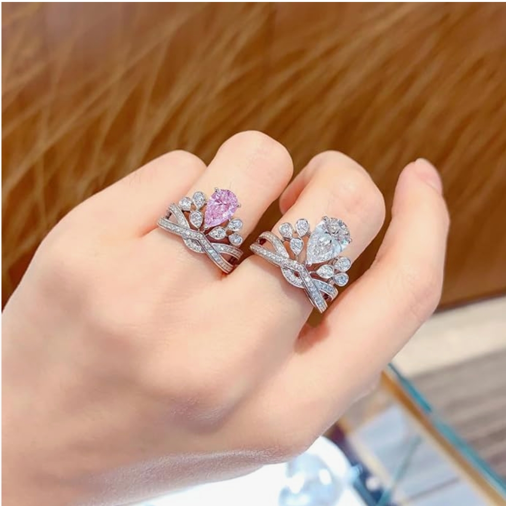 Luxury teardrop pear shaped crown ring simulation diamond ring with coloured moissanite gemstone ring (suitable for Valentine's Day, Christmas, Thanksgiving, Mother's Day lover, girlfriend) ﻿