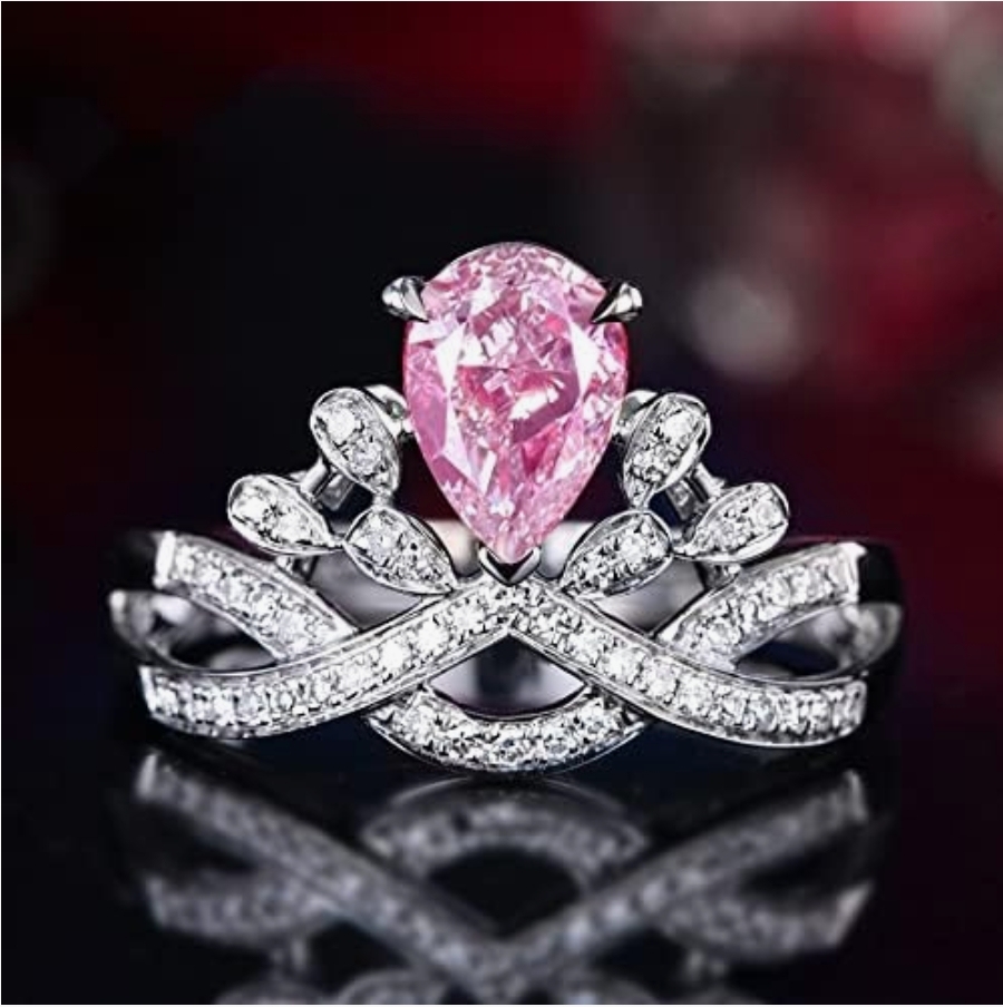 Luxury teardrop pear shaped crown ring simulation diamond ring with coloured moissanite gemstone ring (suitable for Valentine's Day, Christmas, Thanksgiving, Mother's Day lover, girlfriend) ﻿