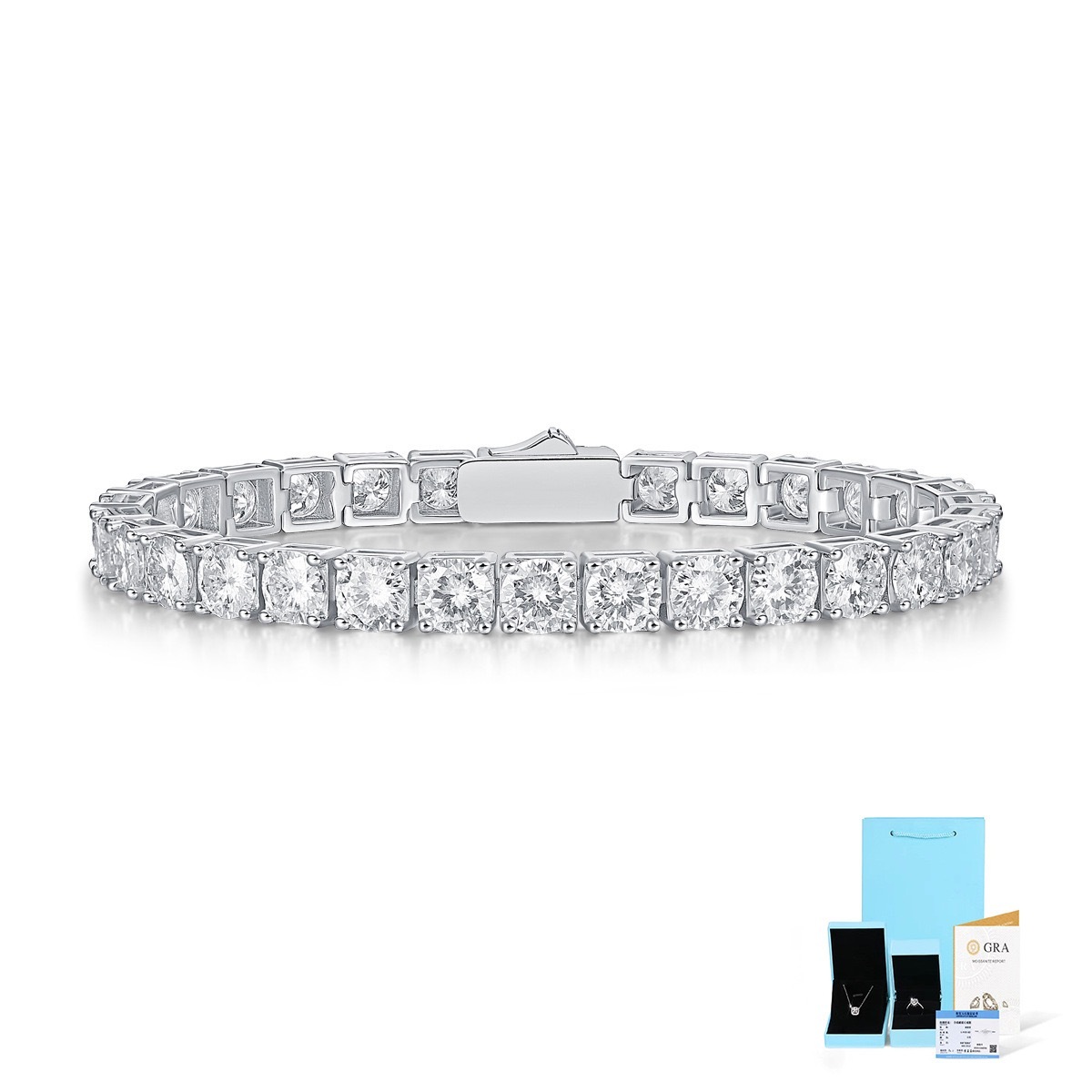  Carats Moissanite Tennis Bracelet Diamond Tennis Bracelets for Women Men 18k White Gold/Yellow Gold Plated 925 Sterling Silver Bracelet 3mm/4mm/5mm D Color VVS1 Round Cut Lab Created Moissanite Diamond Bracelet with GRA Certificate Mother's Day Gift