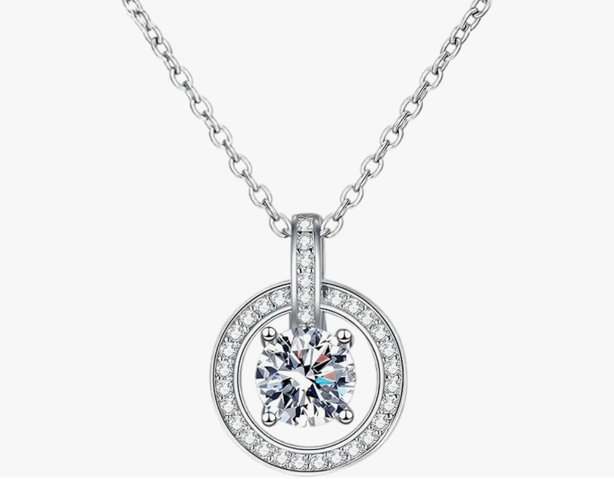 D Color 1ct Moissanite Necklace for Women Simple Round Lockbuckle Pendant 925 Sterling Silver Clavicle Chain Jewelry