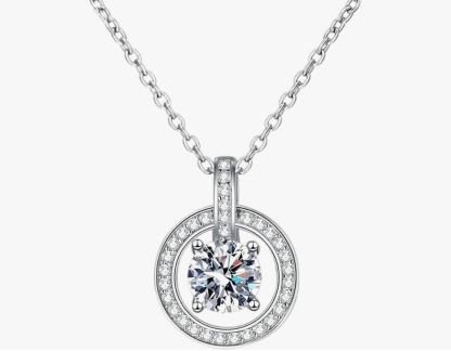 D Color 1ct Moissanite Necklace for Women Simple Round Lockbuckle Pendant 925 Sterling Silver Clavicle Chain Jewelry