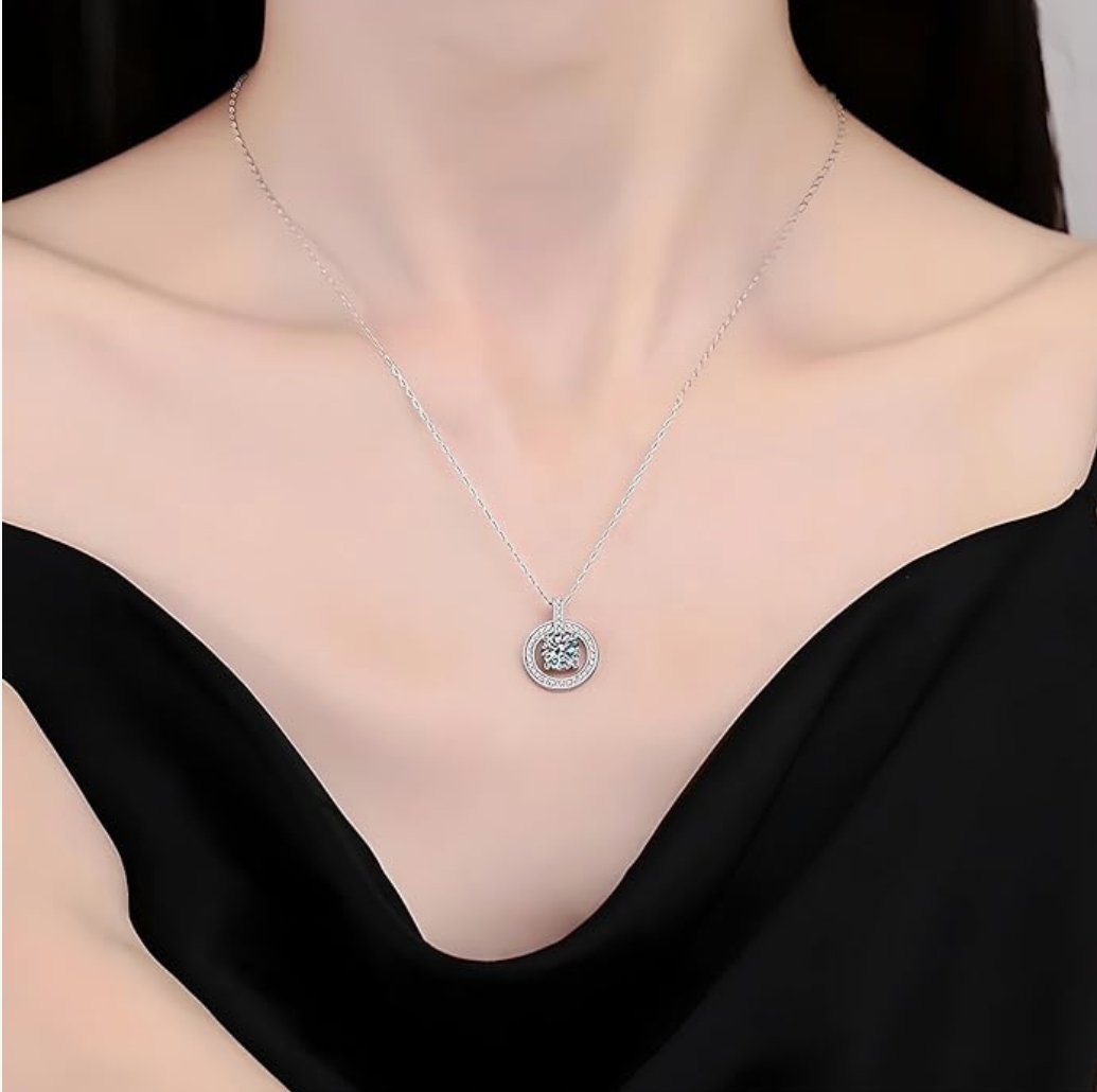 D Color 1ct Moissanite Necklace for Women Simple Round Lockbuckle Pendant 925 Sterling Silver Clavicle Chain Jewelry