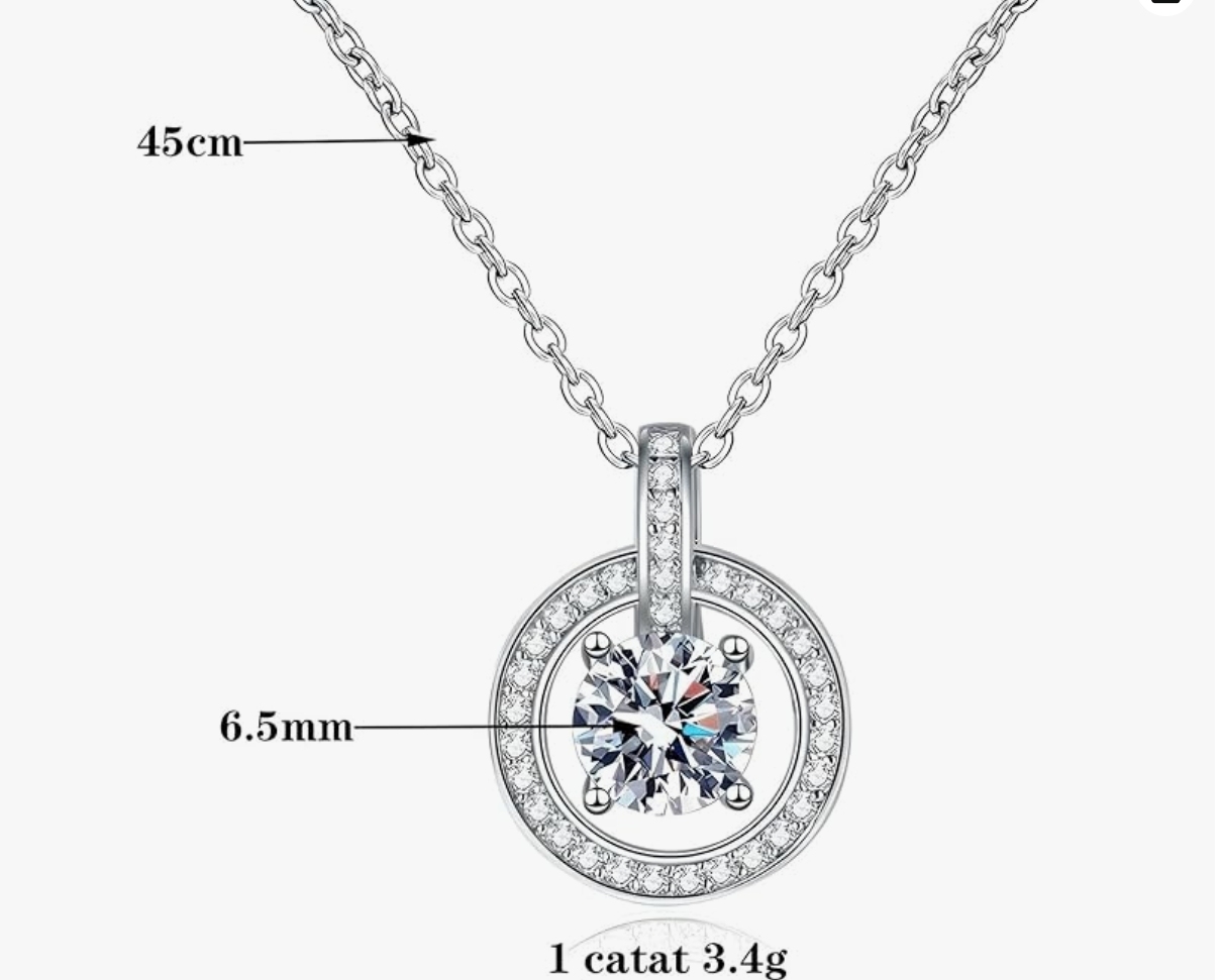D Color 1ct Moissanite Necklace for Women Simple Round Lockbuckle Pendant 925 Sterling Silver Clavicle Chain Jewelry