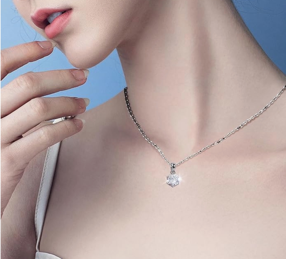 SecreTalk Moissanite Pendant Necklace 1-5CT 18K White Gold Plated silver D Color Ideal Cut Diamond Necklace for Women with Certificate of Authenticity