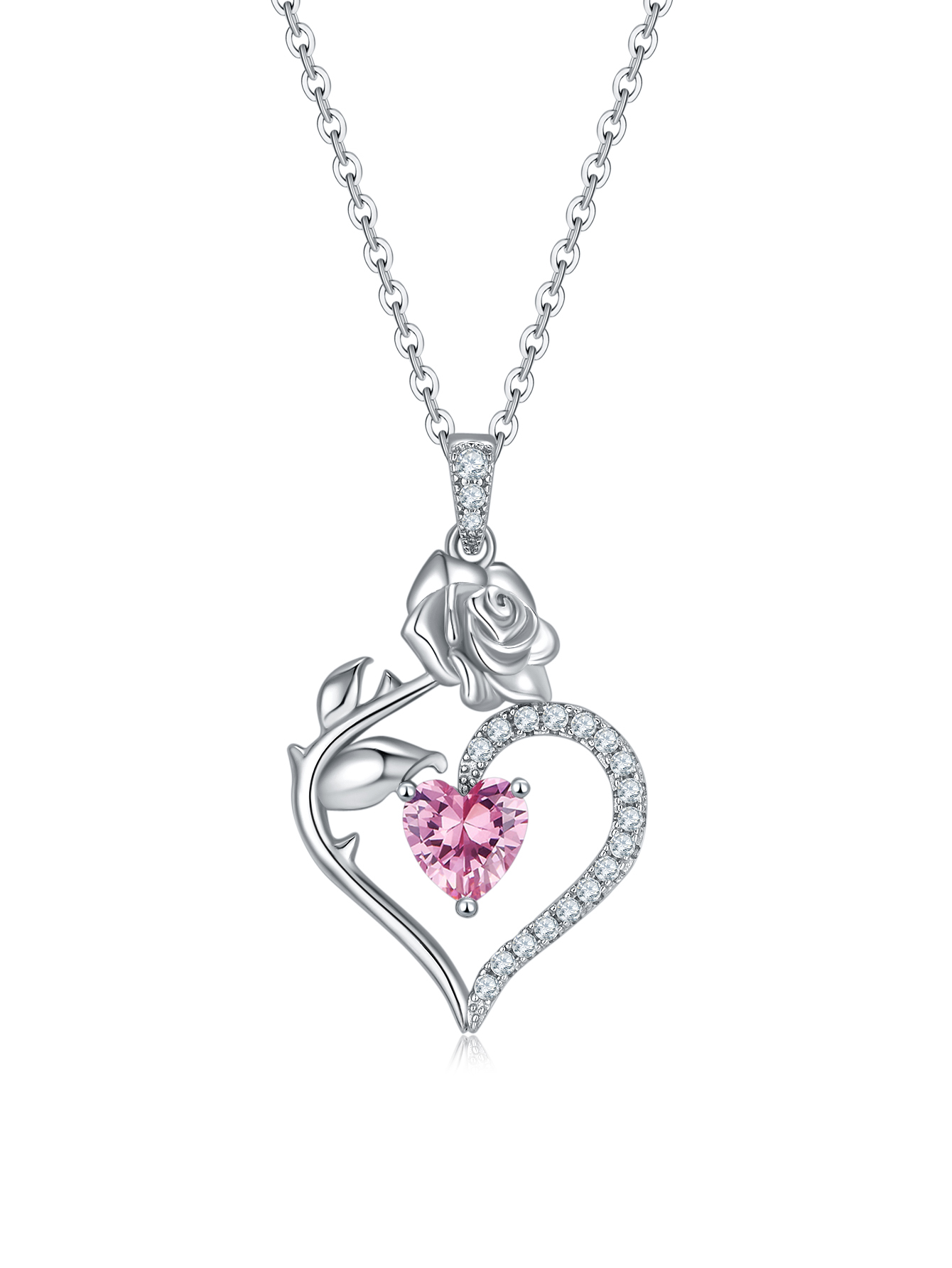 MomentWish Flower Necklace, Anniversary Necklace for Her, 1Carat Moissanite 925 Sterling Silver Rose Necklace for Women Valentine's Day Gift for Wife