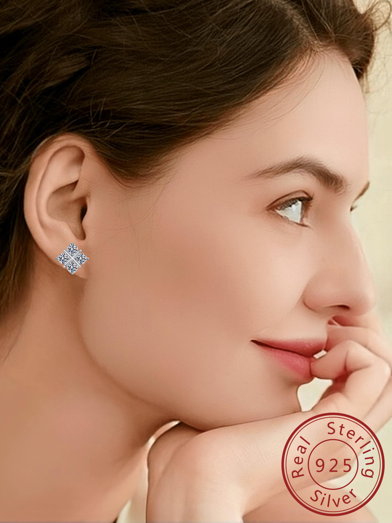 Four flower Moissanite Earrings 925 Sterling Silver Earrings 0.5ct/1ct Moissanite Stud Earrings for Women Wedding Birthday Jewelry gifts