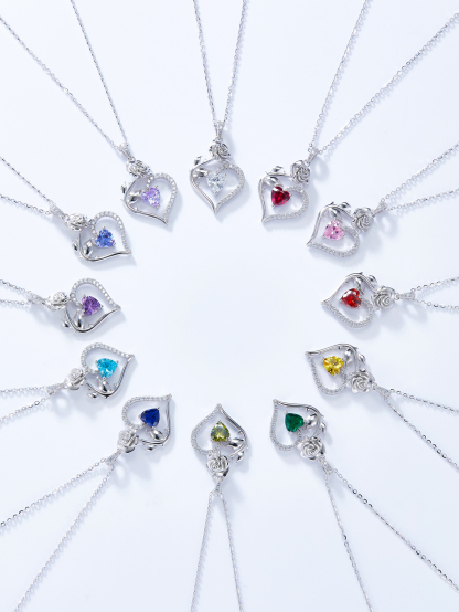 MomentWish Flower Necklace, Anniversary Necklace for Her, 1Carat Moissanite 925 Sterling Silver Rose Necklace for Women Valentine's Day Gift for Wife