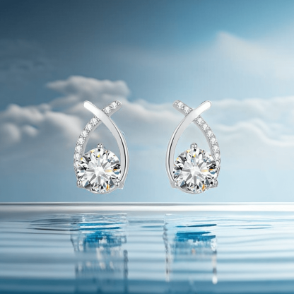 1 CT Moissanite Earrings D Color VVS1 Clarity Round Cut Lab Created Diamond Earrings Sterling Silver 18K White Gold Plated Earrings Minimalist Mermaid Tail Earrings
