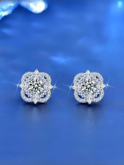 1CT Amazing Mosang Cluster Gold Flower universe Earrings - Perfect Birthday and Mother's Day Gift for Mom, Wife, and Girlfriend