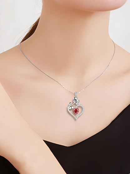 MomentWish Flower Necklace, Anniversary Necklace for Her, 1Carat Moissanite 925 Sterling Silver Rose Necklace for Women Valentine's Day Gift for Wife