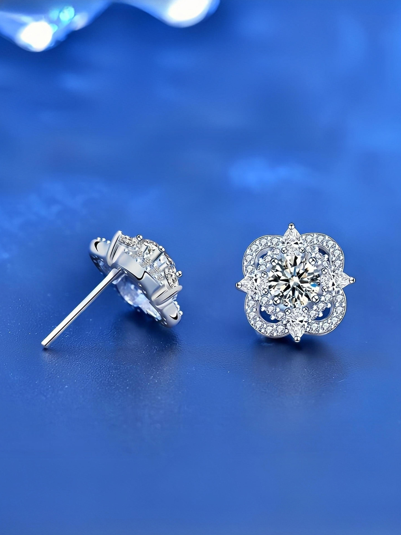 1CT Amazing Mosang Cluster Gold Flower universe Earrings - Perfect Birthday and Mother's Day Gift for Mom, Wife, and Girlfriend