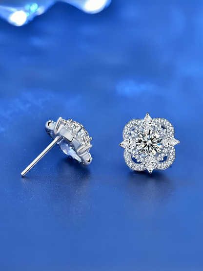 1CT Amazing Mosang Cluster Gold Flower universe Earrings - Perfect Birthday and Mother's Day Gift for Mom, Wife, and Girlfriend