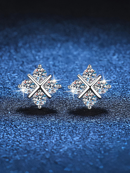 Four flower Moissanite Earrings 925 Sterling Silver Earrings 0.5ct/1ct Moissanite Stud Earrings for Women Wedding Birthday Jewelry gifts