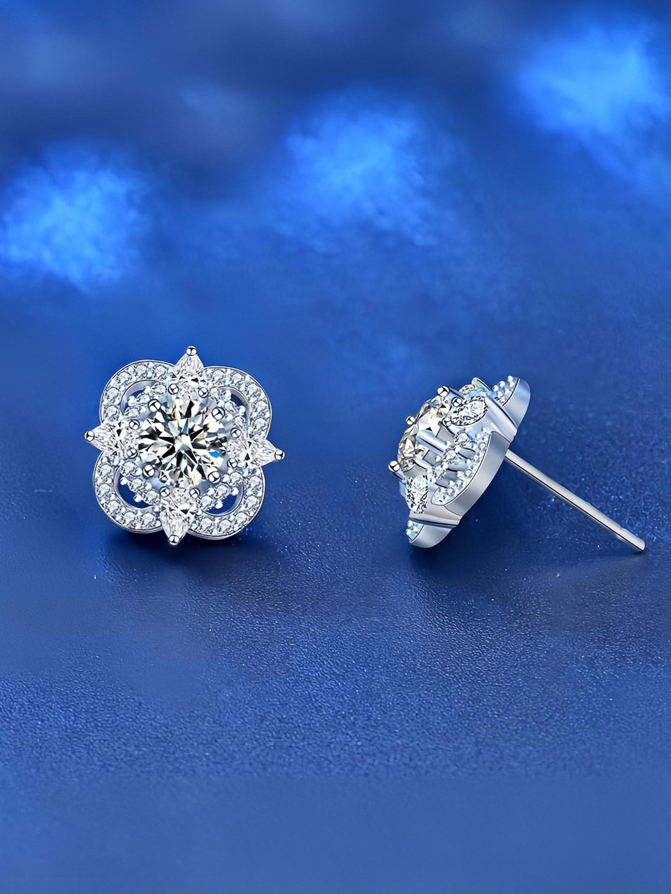 1CT Amazing Mosang Cluster Gold Flower universe Earrings - Perfect Birthday and Mother's Day Gift for Mom, Wife, and Girlfriend