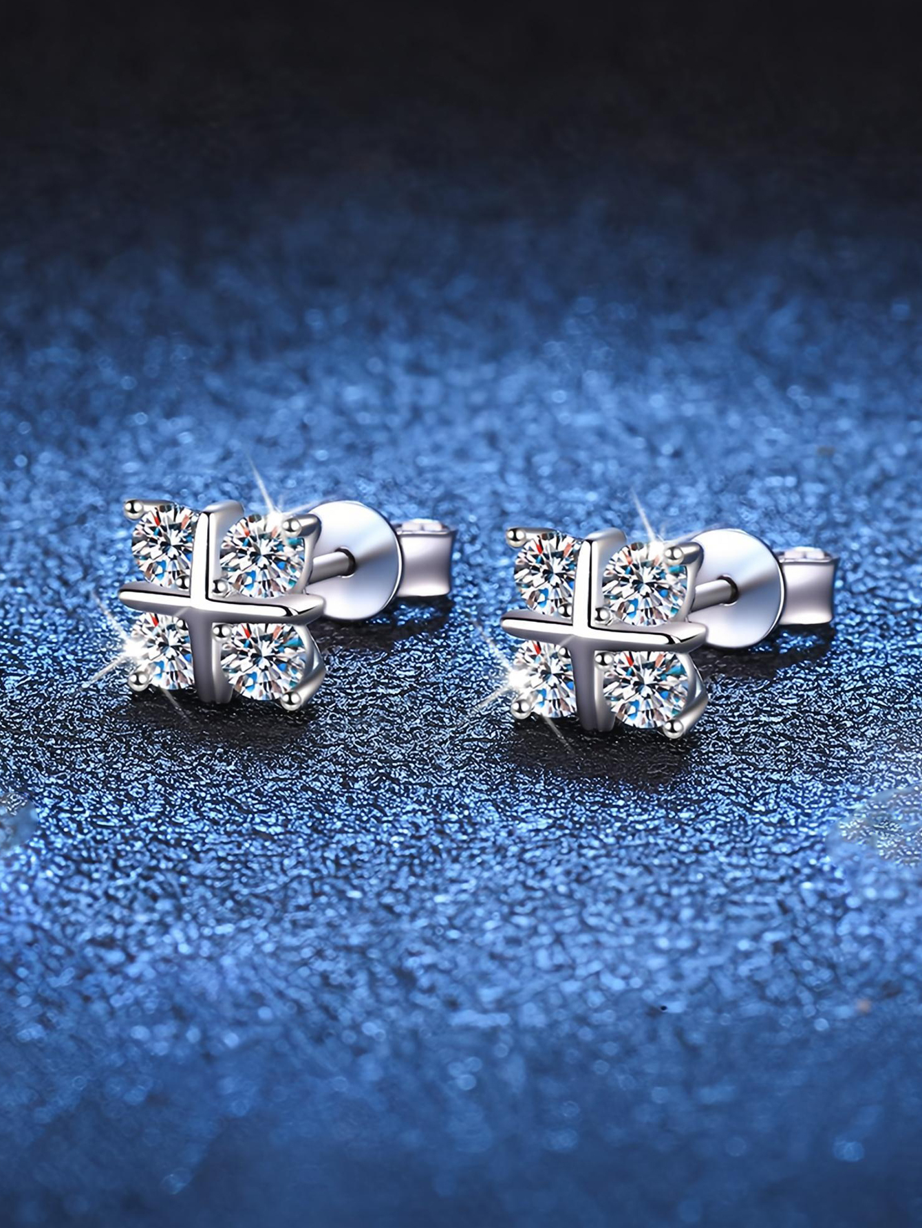 Four flower Moissanite Earrings 925 Sterling Silver Earrings 0.5ct/1ct Moissanite Stud Earrings for Women Wedding Birthday Jewelry gifts