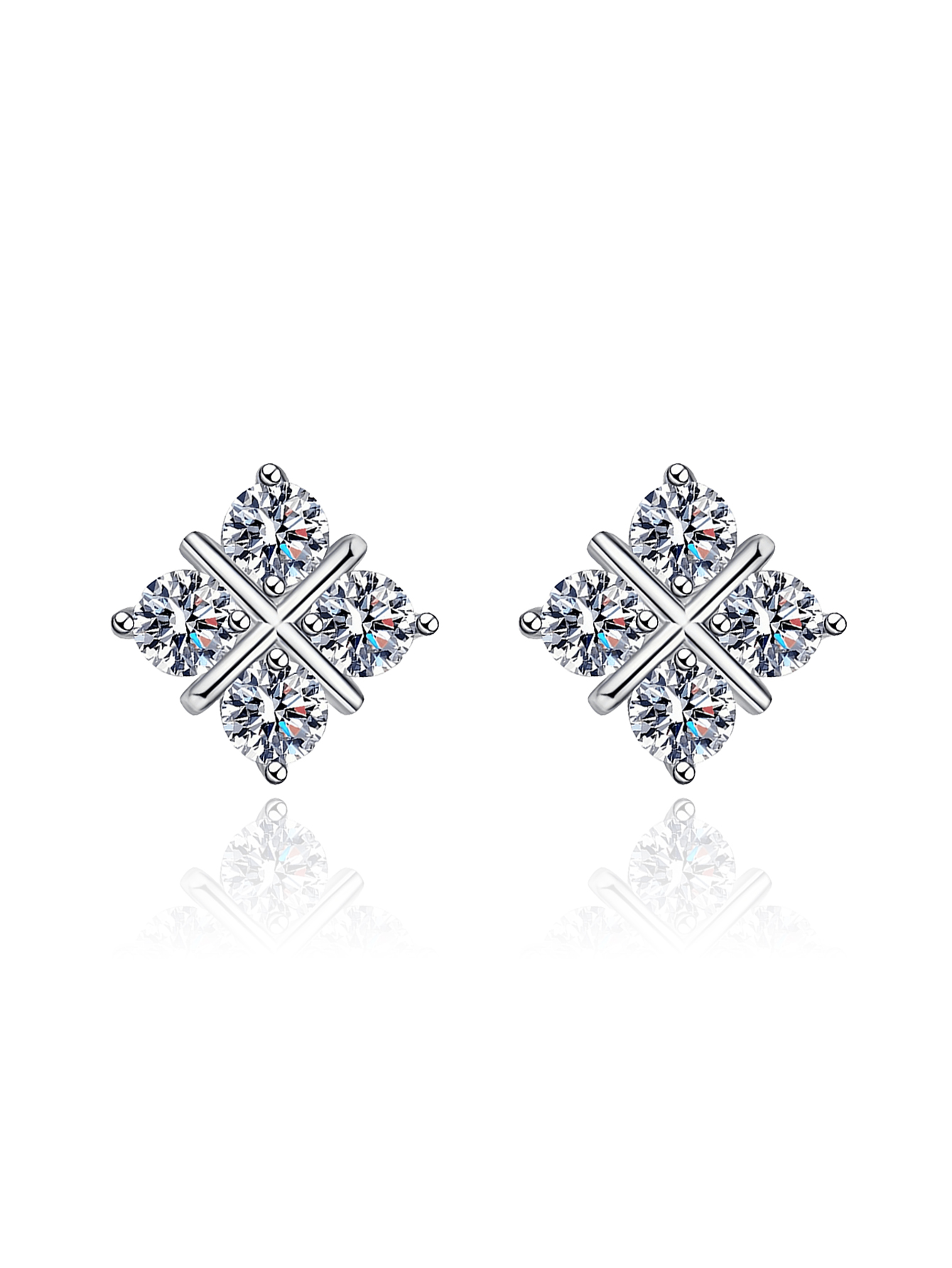 Four flower Moissanite Earrings 925 Sterling Silver Earrings 0.5ct/1ct Moissanite Stud Earrings for Women Wedding Birthday Jewelry gifts