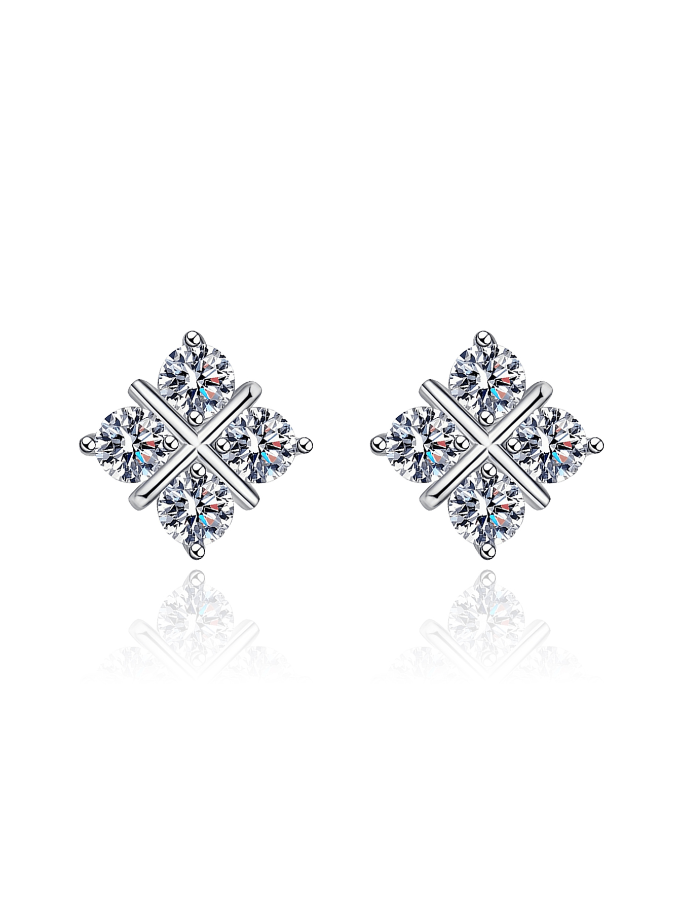 Four flower Moissanite Earrings 925 Sterling Silver Earrings 0.5ct/1ct Moissanite Stud Earrings for Women Wedding Birthday Jewelry gifts