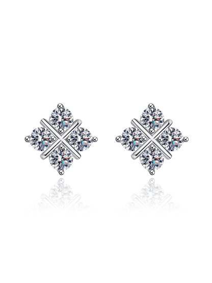 Four flower Moissanite Earrings 925 Sterling Silver Earrings 0.5ct/1ct Moissanite Stud Earrings for Women Wedding Birthday Jewelry gifts