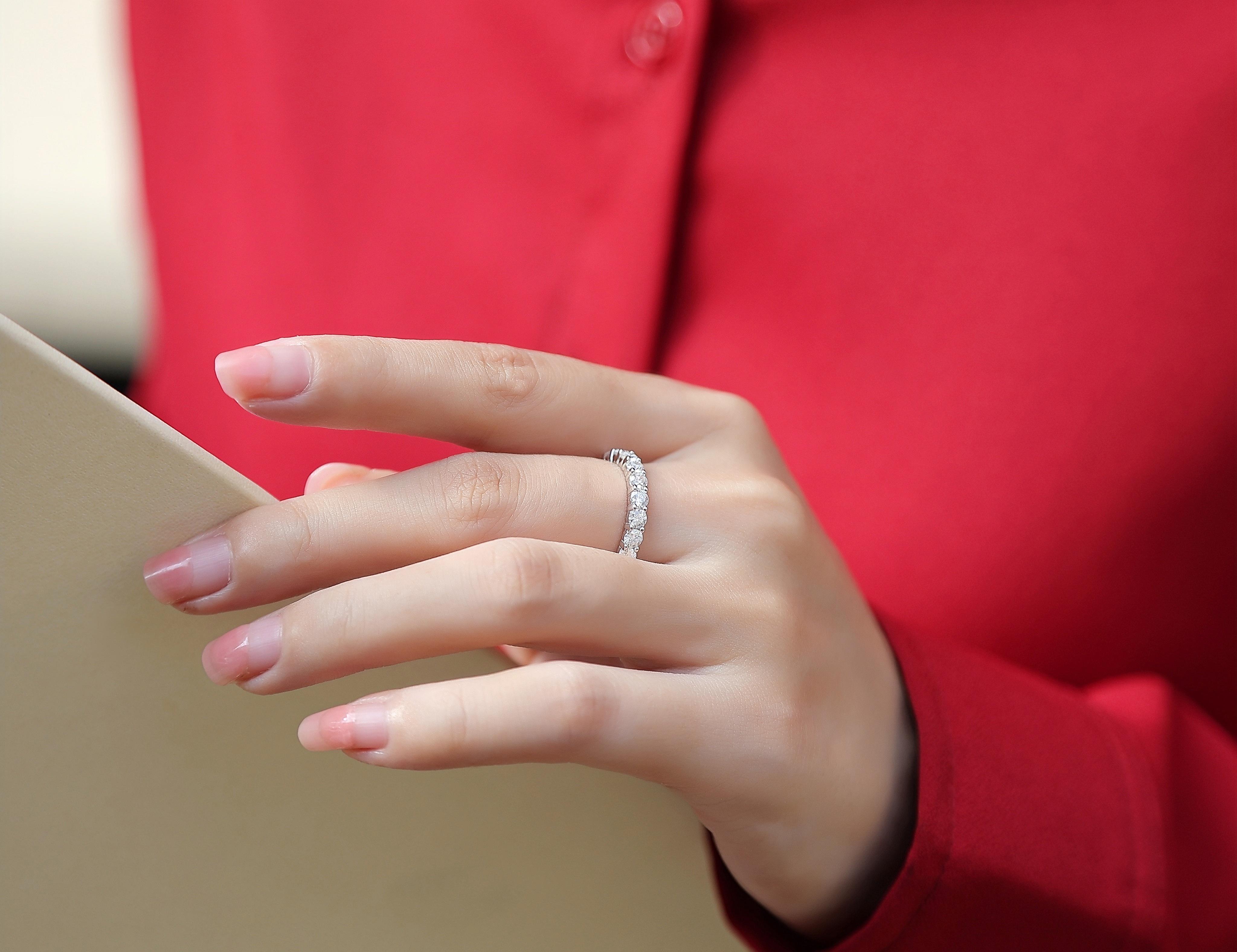 Moissanite Eternity Ring, Round/Emerald Cut 5cttw D Color Lab Created Diamond Sterling Silver Wedding Band Ring for Women