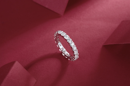 Moissanite Eternity Ring, Round/Emerald Cut 5cttw D Color Lab Created Diamond Sterling Silver Wedding Band Ring for Women