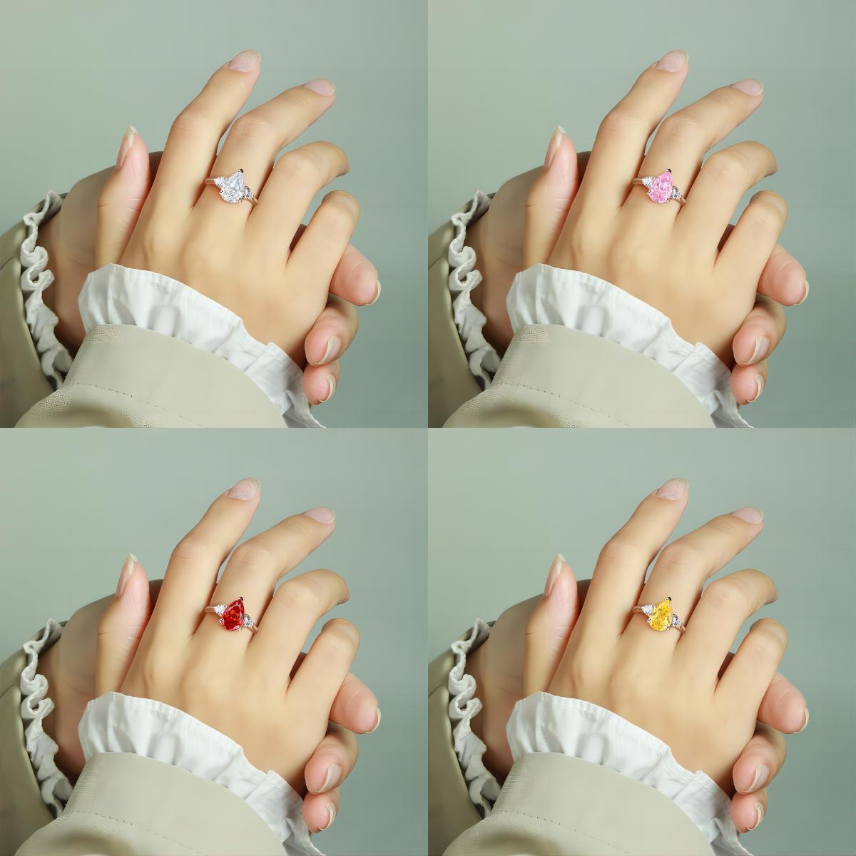 TLR23030  High end 925 sterling silver 4ct fireworks and ice flower cut water droplet shaped high carbon diamond ring for women's high-end color treasure ring