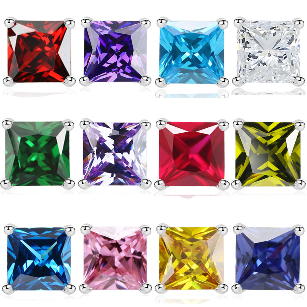 TLED110   Square zircon earrings for women, fashionable European and American S925 pure silver earrings, niche design earrings