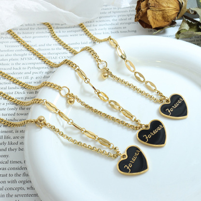 Clavicle Chain Instagram Sexy Cold Style Simple Sweater Chain Women's Peach Blossom Drop Oil English Steel Ball Layered Necklace