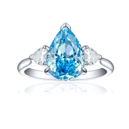 TLR23030  High end 925 sterling silver 4ct fireworks and ice flower cut water droplet shaped high carbon diamond ring for women's high-end color treasure ring