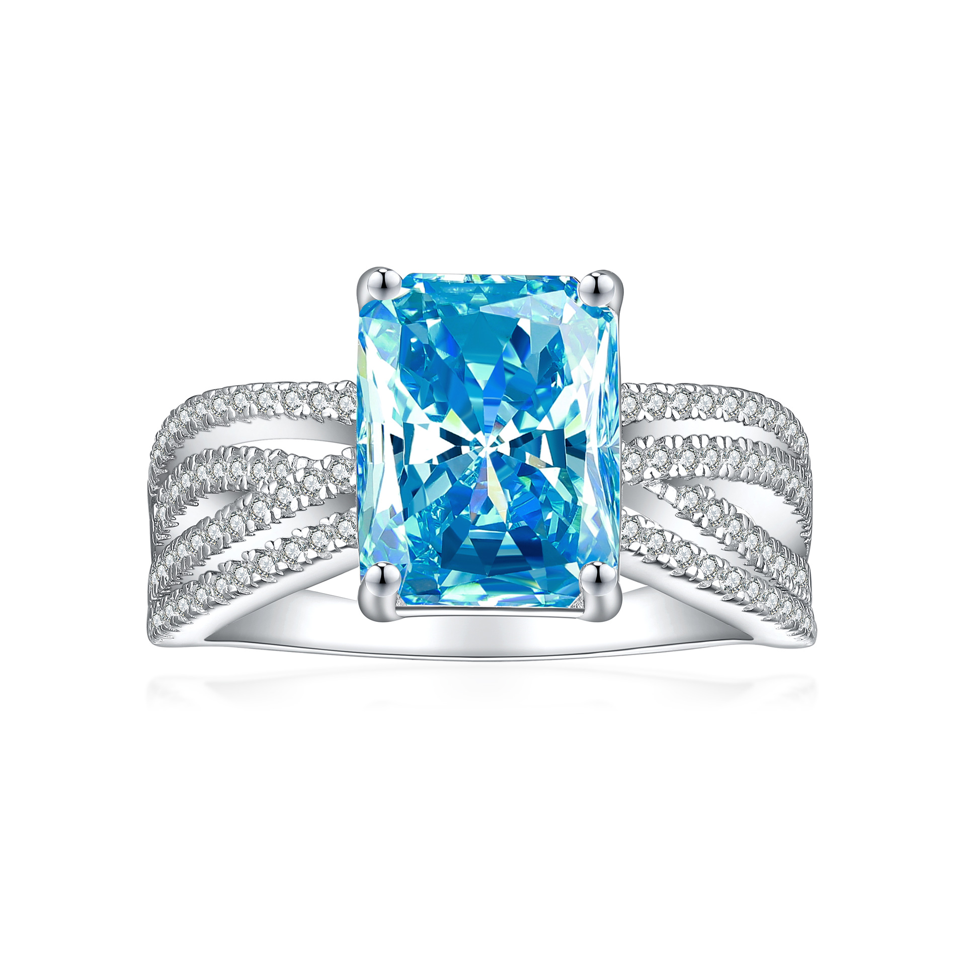 TLR23045  925 sterling silver 4ct fireworks and ice flower cut square diamond ring for women's luxury color treasure 8 * 11 high carbon diamond women's ring arrangement