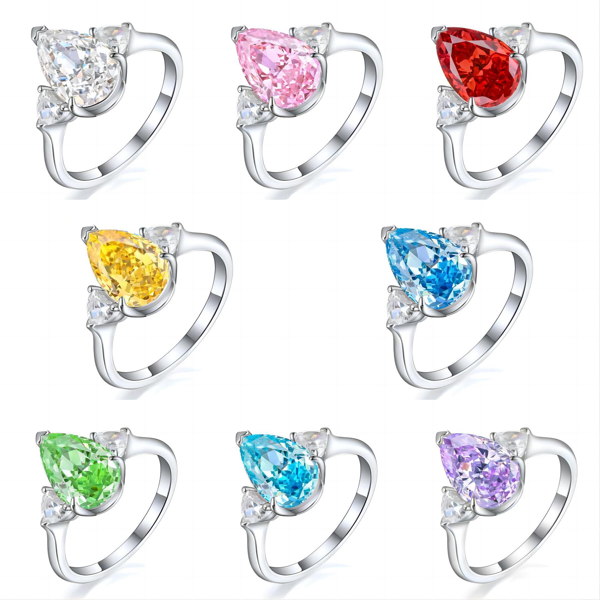 TLR23030  High end 925 sterling silver 4ct fireworks and ice flower cut water droplet shaped high carbon diamond ring for women's high-end color treasure ring