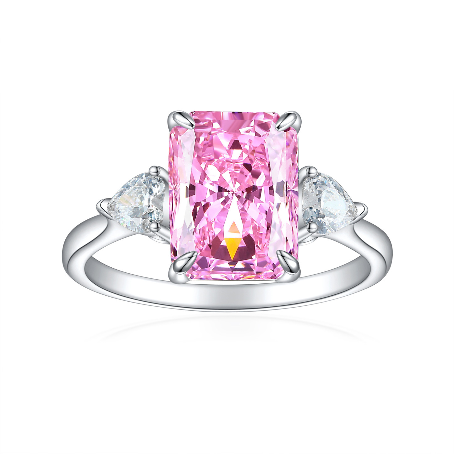 TLR23042  New 925 sterling silver ring for women with 4-carat ice flower cut chamfered rectangular fireworks cut high carbon diamond colored treasure