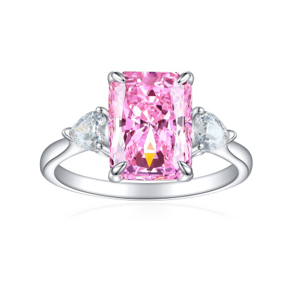 TLR23042  New 925 sterling silver ring for women with 4-carat ice flower cut chamfered rectangular fireworks cut high carbon diamond colored treasure