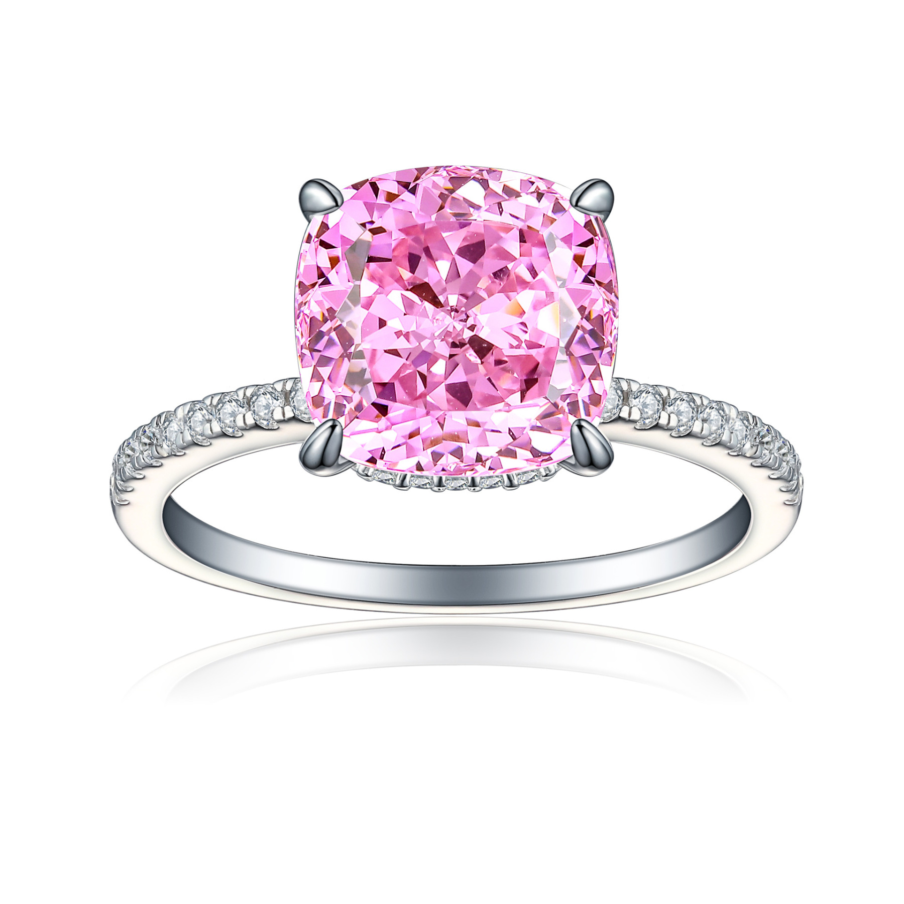 TLR23014  Hot selling 5ct fireworks and ice flower cut high carbon diamond S925 sterling silver ring 10 * 10 fat square colored treasure ring