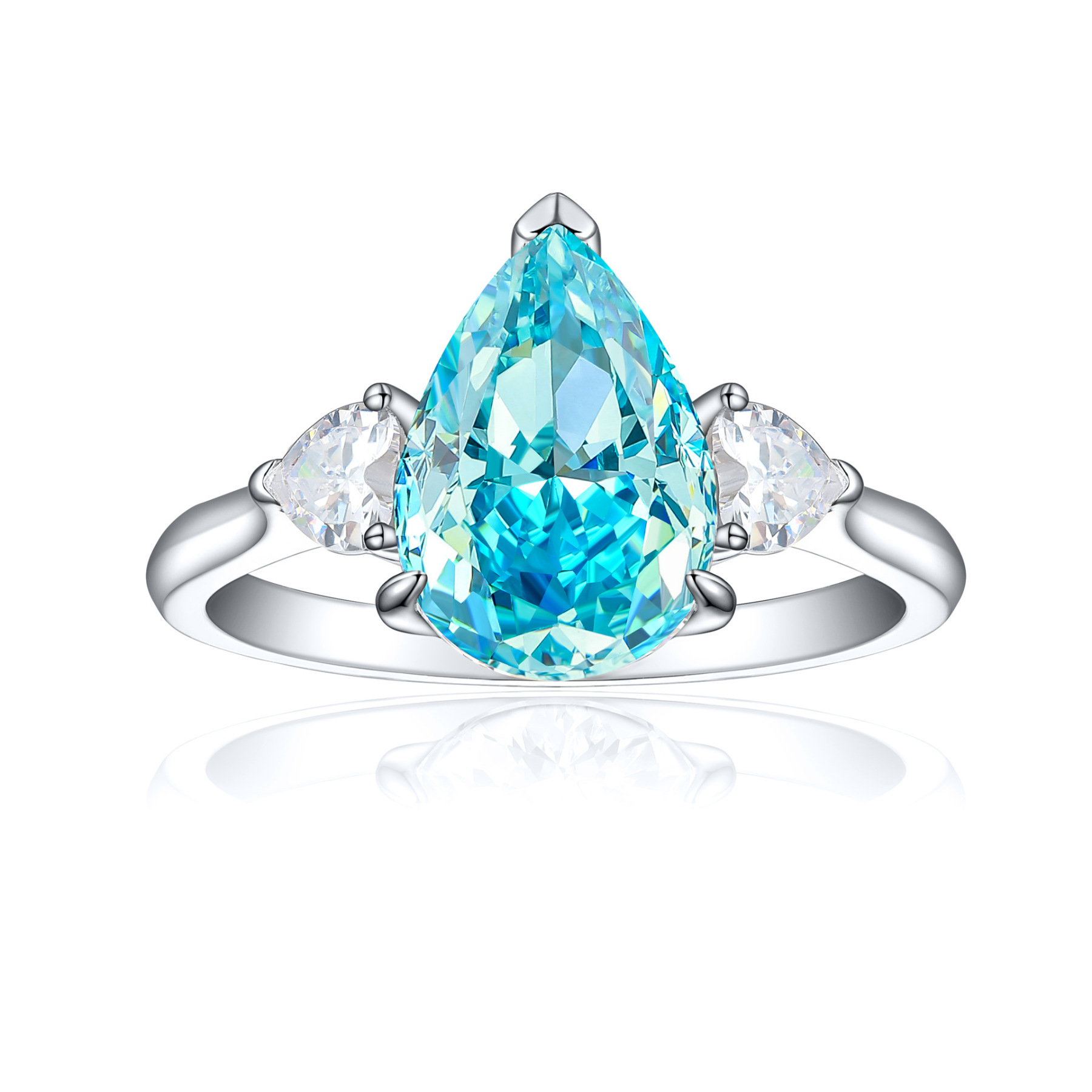 TLR23030  High end 925 sterling silver 4ct fireworks and ice flower cut water droplet shaped high carbon diamond ring for women's high-end color treasure ring