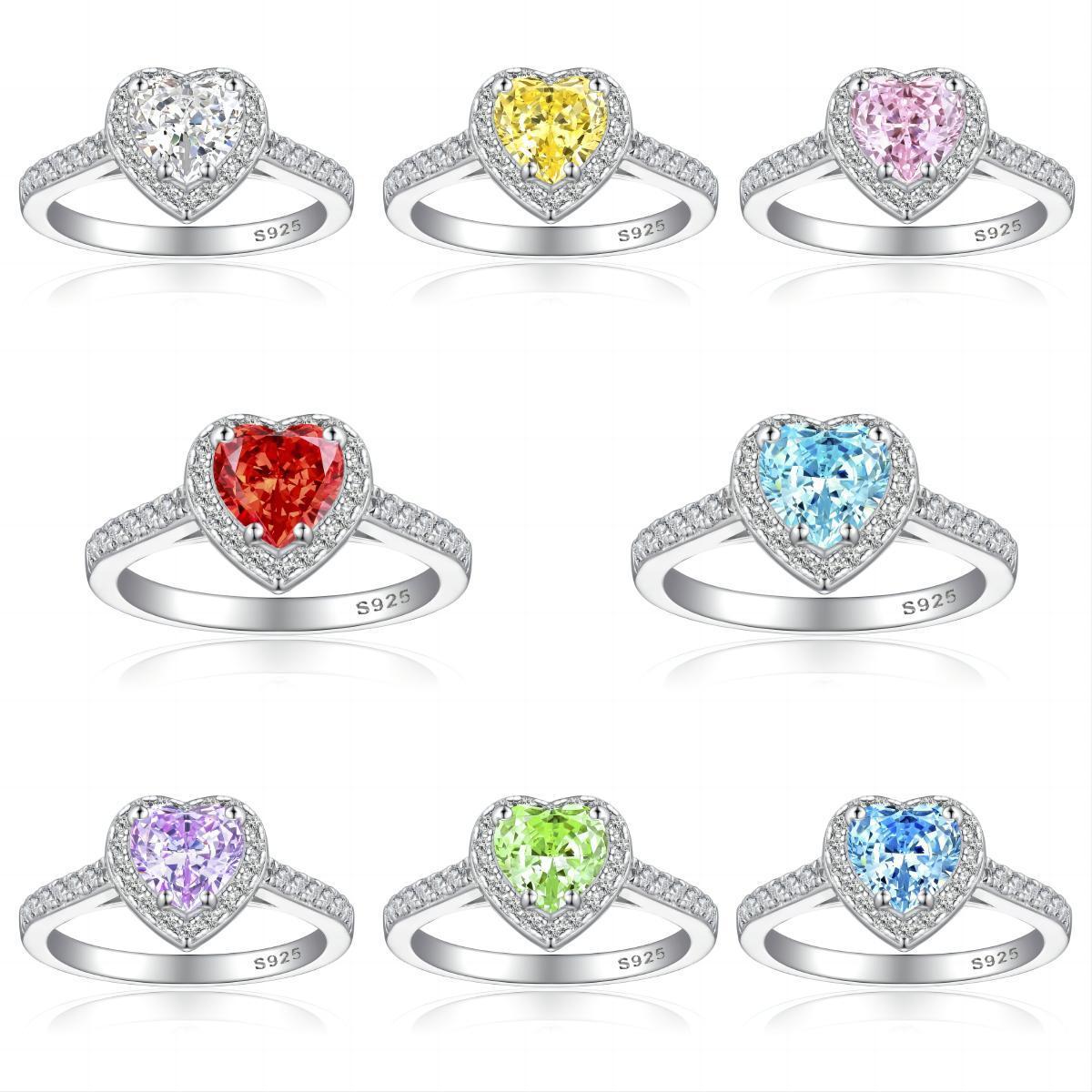 TLR23007  Hot selling S925 sterling silver ring, women's classic heart-shaped fireworks ice flower cut zircon high carbon diamond ring