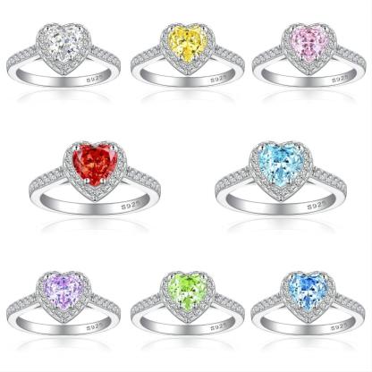 TLR23007  Hot selling S925 sterling silver ring, women's classic heart-shaped fireworks ice flower cut zircon high carbon diamond ring