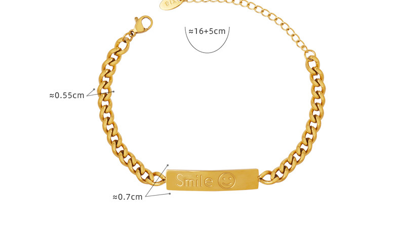 European and American hip-hop bracelets, Instagram style square plaques, coarse chains, titanium steel plated 18k gold, niche smiling face bracelets
