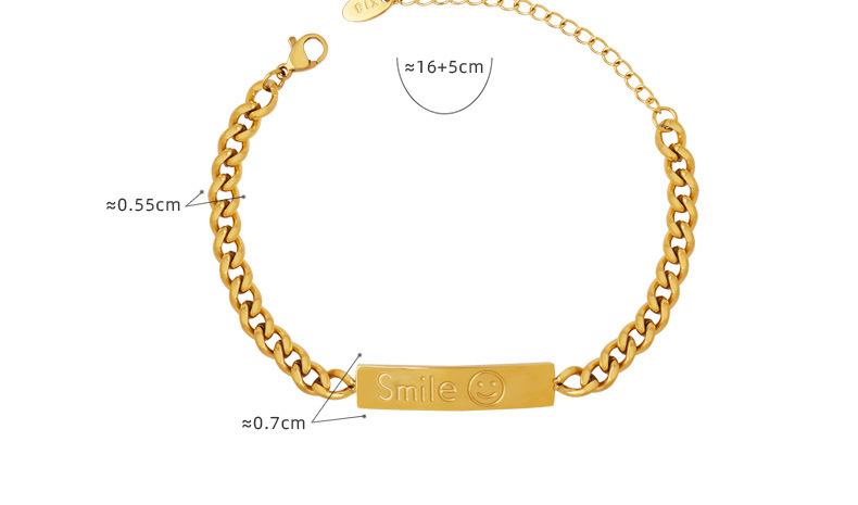 European and American hip-hop bracelets, Instagram style square plaques, coarse chains, titanium steel plated 18k gold, niche smiling face bracelets