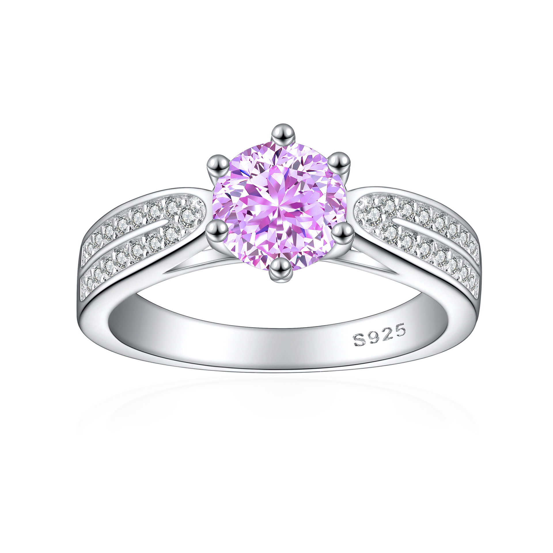 TLR23009  Hot selling S925 silver inlaid high carbon diamond ring, women's classic six claw fireworks, ice flower cut zircon color treasure