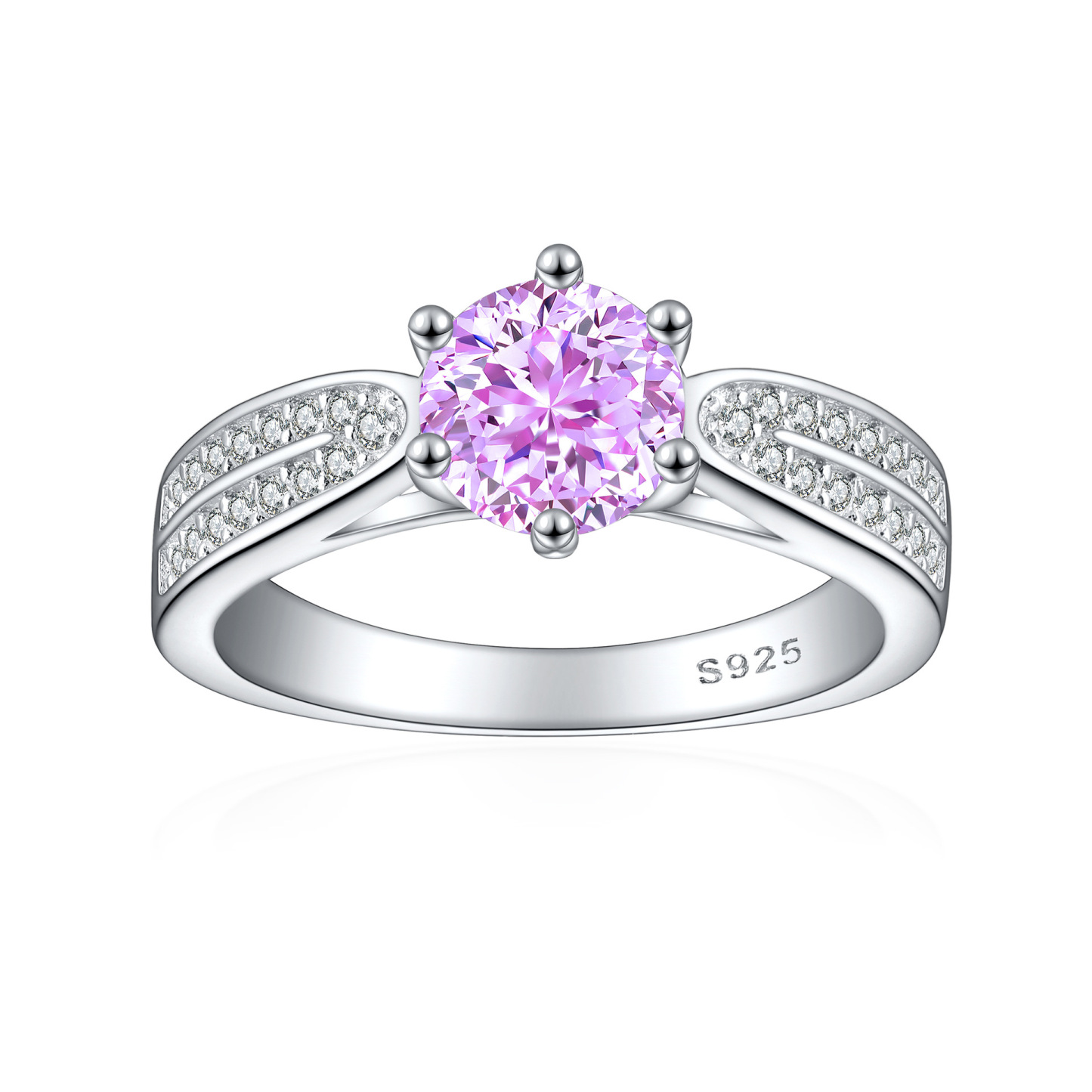 TLR23009  Hot selling S925 silver inlaid high carbon diamond ring, women's classic six claw fireworks, ice flower cut zircon color treasure