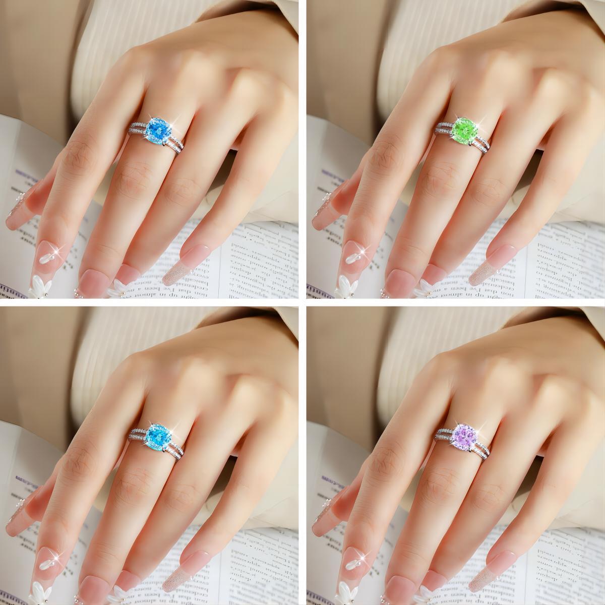 TLR23036  New 925 sterling silver ring for women, 3.5ct ice flower cut pillow shaped fat square fireworks cut women's ring