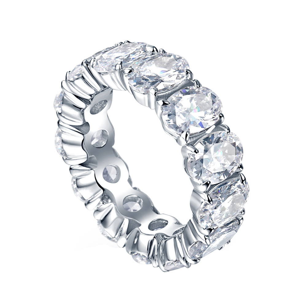 Hot selling s925 sterling silver ring, zircon, women's trendy and fashionable European and American style egg shaped full ring ring, women's tail ring