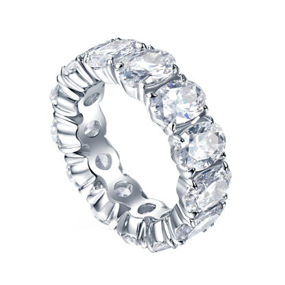 Hot selling s925 sterling silver ring, zircon, women's trendy and fashionable European and American style egg shaped full ring ring, women's tail ring