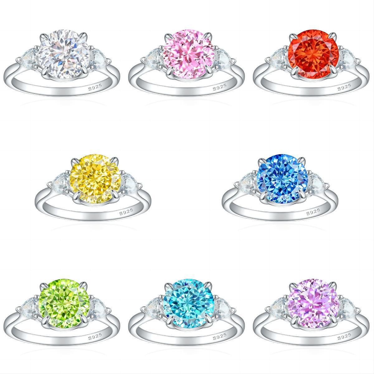 TLR23023  Hot selling S925 sterling silver inlaid high carbon diamond ring for women, pear shaped fireworks, ice flower cut zircon, colorful treasure finger