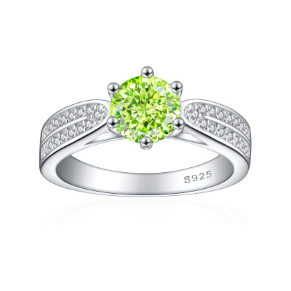 TLR23009  Hot selling S925 silver inlaid high carbon diamond ring, women's classic six claw fireworks, ice flower cut zircon color treasure