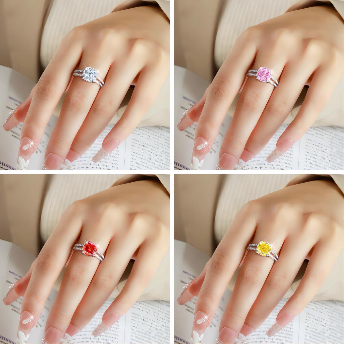 TLR23036  New 925 sterling silver ring for women, 3.5ct ice flower cut pillow shaped fat square fireworks cut women's ring