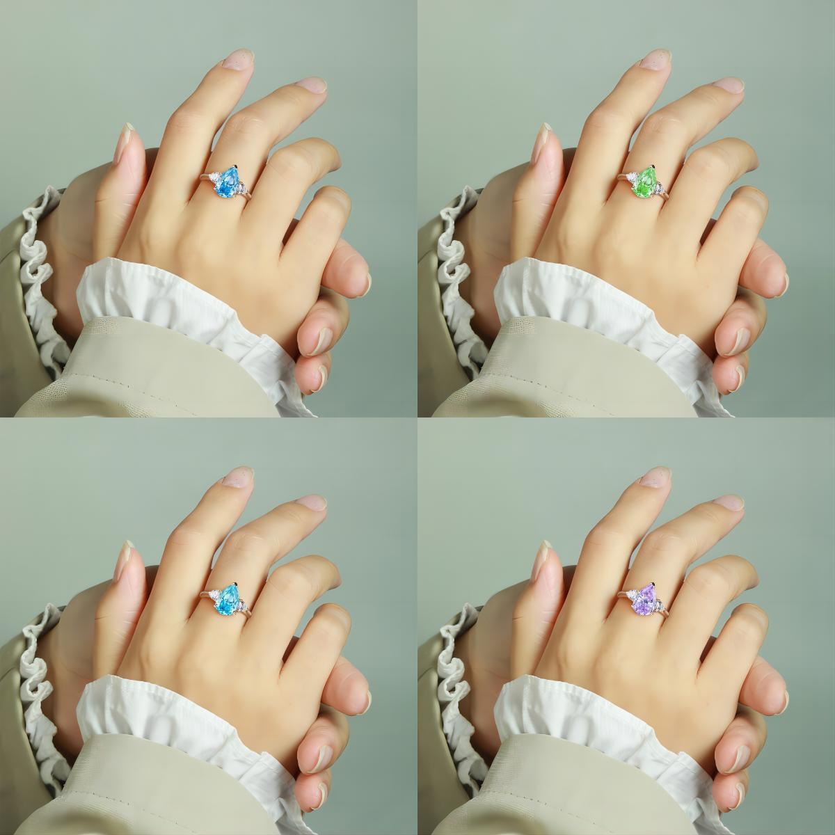 TLR23030  High end 925 sterling silver 4ct fireworks and ice flower cut water droplet shaped high carbon diamond ring for women's high-end color treasure ring