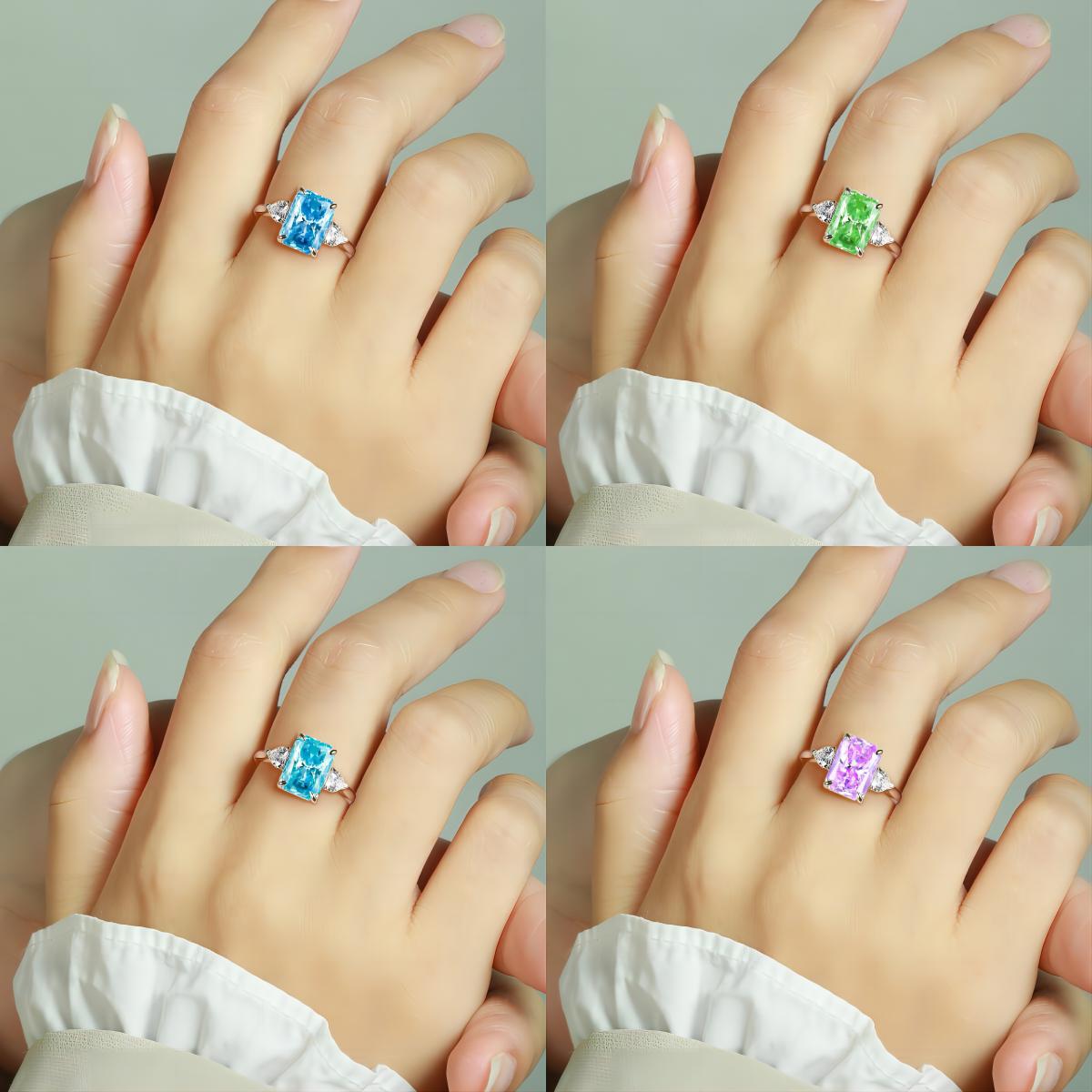 TLR23042  New 925 sterling silver ring for women with 4-carat ice flower cut chamfered rectangular fireworks cut high carbon diamond colored treasure